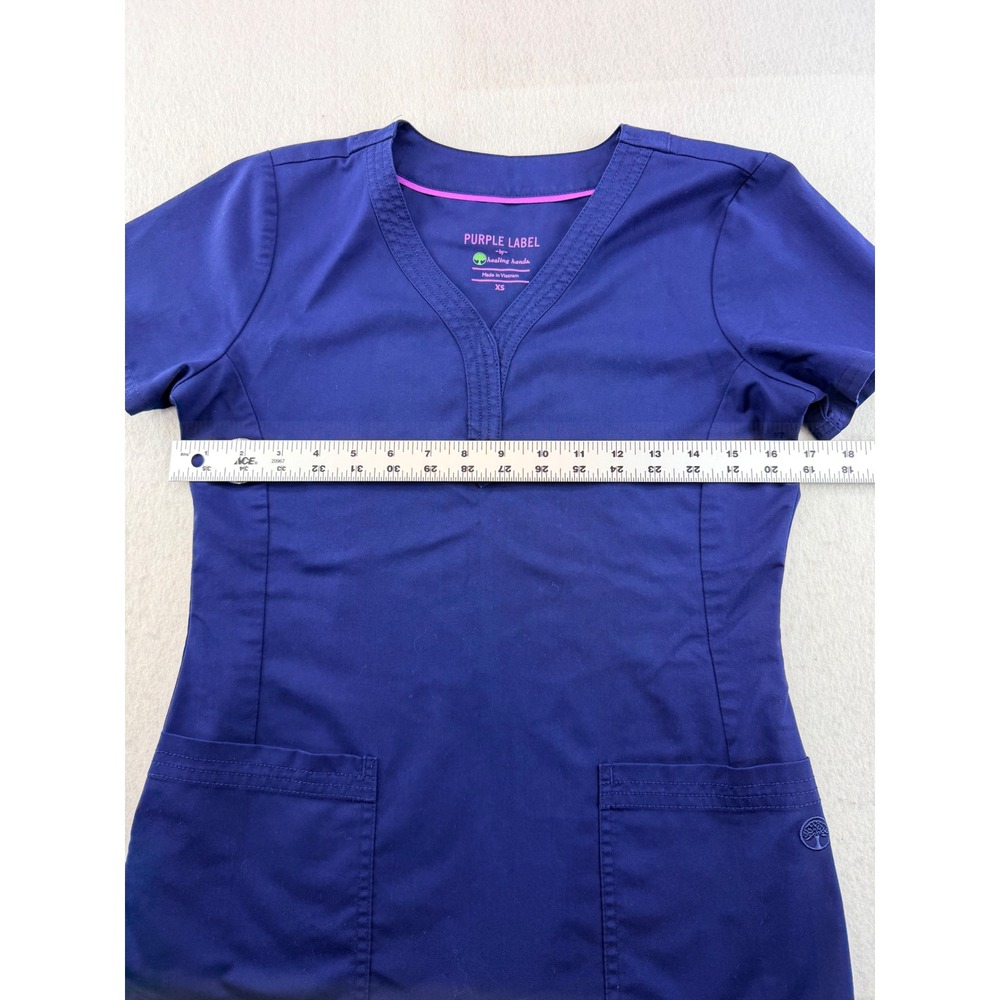 Healing Hands Purple Label Navy Blue Y-Neck Scrub Top Style 2167 XS - Picture 5 of 10